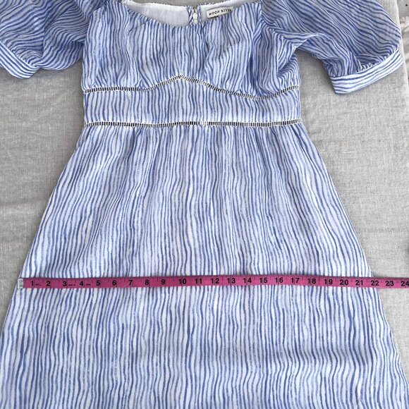 Moon River White & Blue Stripe Puff Sleeve Cottagecore Homemaker Midi Dress Sz M - Picture 14 of 16